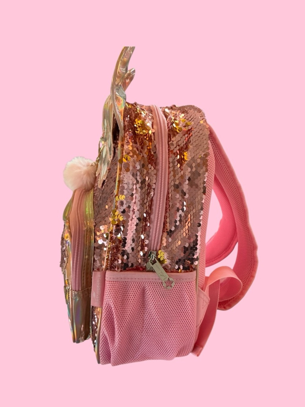 Jasmine Brand Minnie Mouse Iridescent Pink Sequin Bow Kids Backpack - Picture 3 of 8